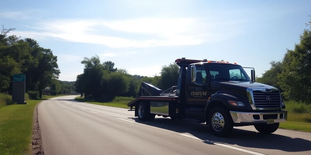 Tow truck on roadside in DeSoto, ready for service.