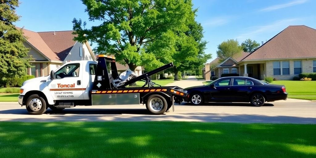 Local towing truck assisting a vehicle in DeSoto.