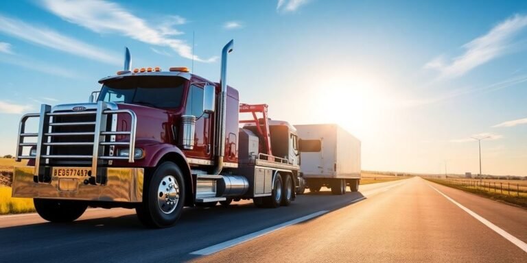 Truck towing a trailer on a highway in Texas.